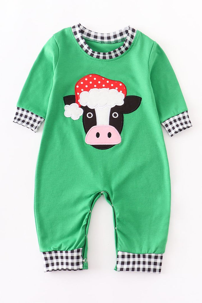 Green Christmas Cow Romper