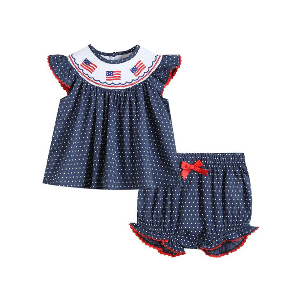 White and Red American Flag Top and Bloomer Set