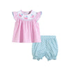 Pink Striped Whale Smocked Top and Bloomer Set