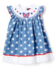 Blue & White Star & Butterfly Smocked Angel-Sleeve Dress