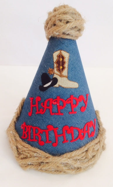 It's My Party! Cody Denim Happy BIrthday Hat with Roping - Little Jill & Co.