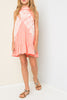 Hayden Lace Panel Mock Neck Ruffle Dress in Peach - Little Jill & Co.