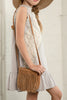 Hayden Lace Panel Mock Neck Ruffle Dress in Silver - Little Jill & Co.